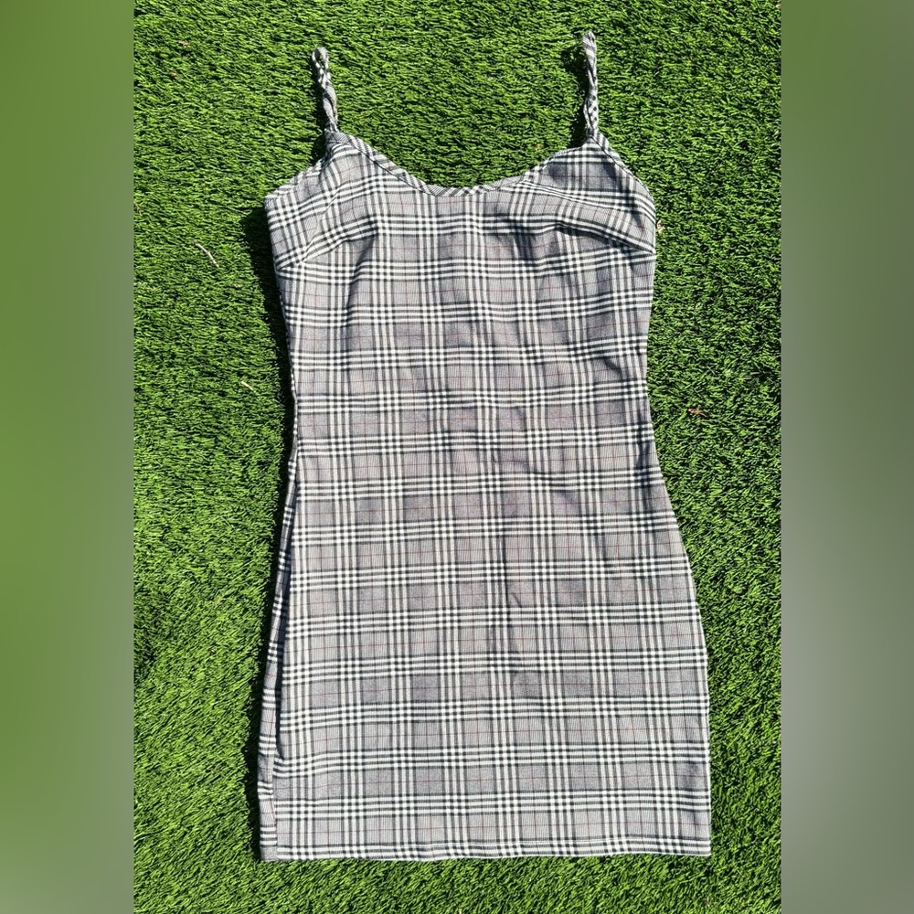 Windsor plaid mini Slip Dress in Black & White
